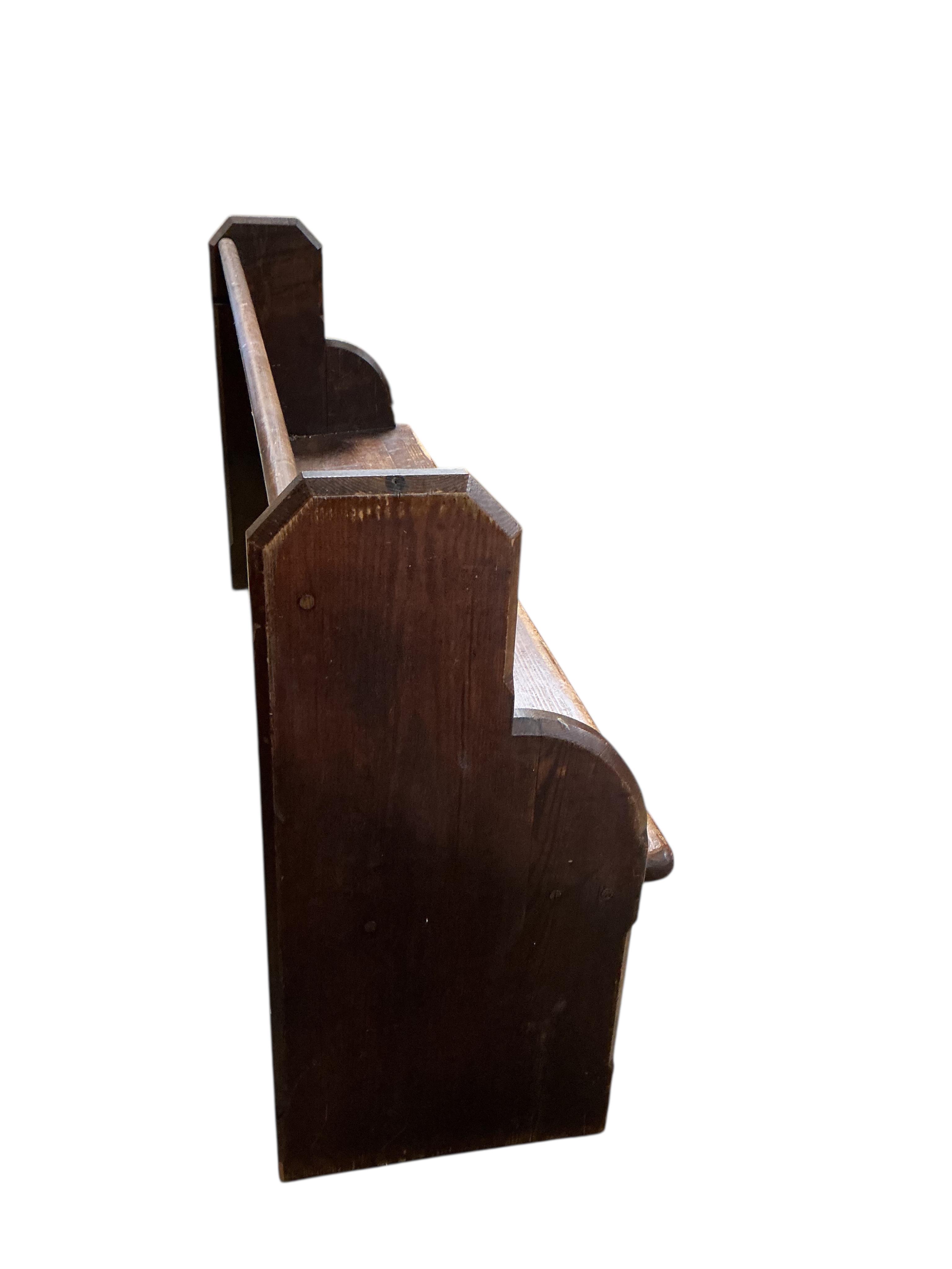A Victorian pitch pine pew, width 174cm, depth 46cm, height 91cm